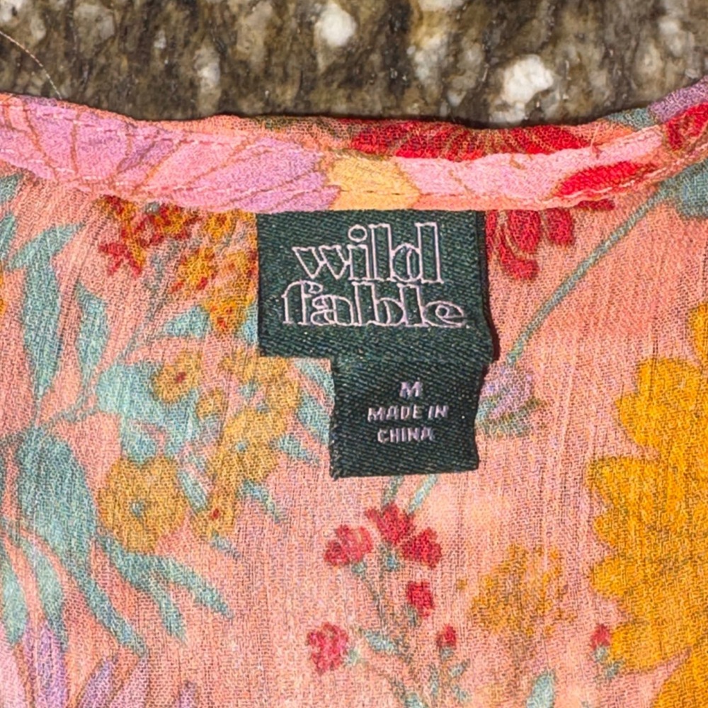 Floral Bell Sleeve Tie Front Boho Festival Top Womens Size Medium Orange - Picture 7 of 11